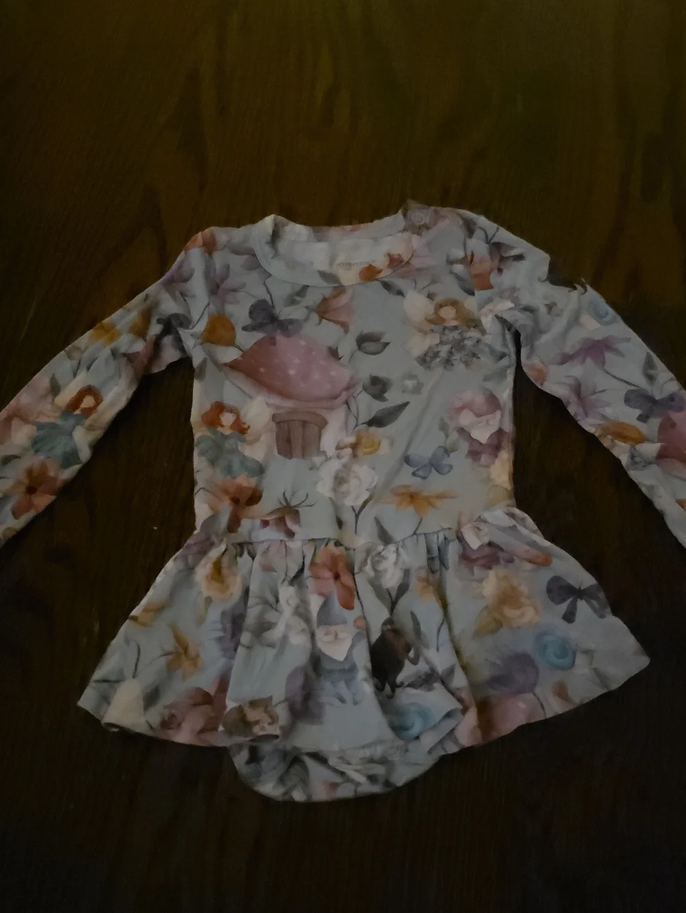 Posh Peanut Floral Mushroom Print Long Sleeve One-Piece in Light Blue